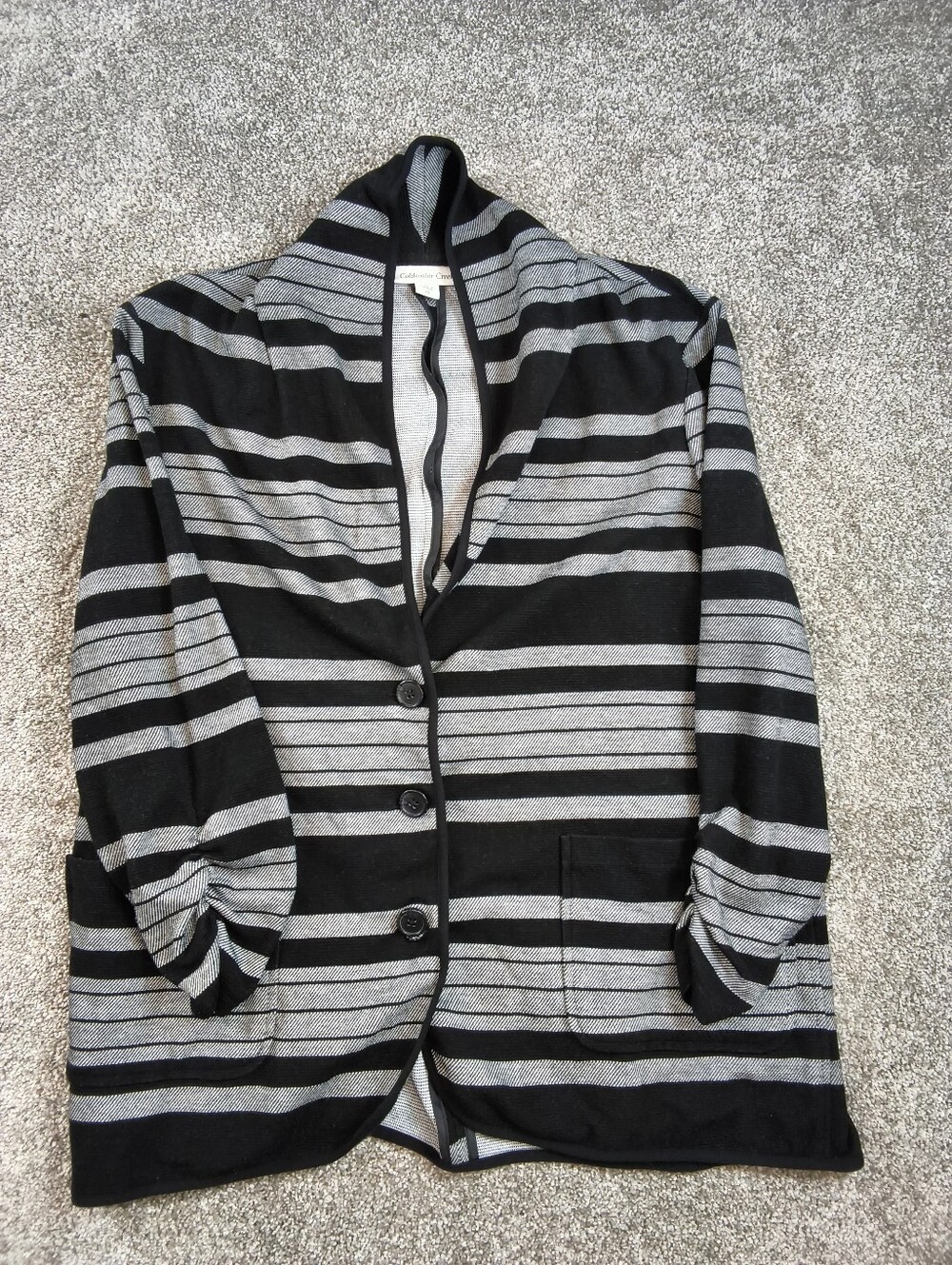Coldwater Creek Striped Shawl Collar Open Front Cardigan Size 1X Gray Black